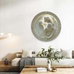 Moon Goddess Embossed Art,Elegant Female Figure Tempered Glass Wall Art,3D Relief Effect Round
