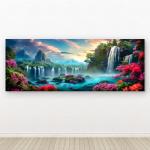 Fantasy Waterfall Tempered Glass Wall Art, Pink Flowers Nature Scene.