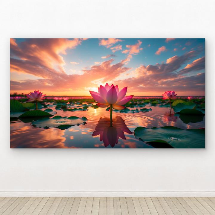 Lotus Flower Tempered Glass Wall Art, Sunset Zen Decor,Large