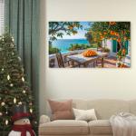 Large Tempered Glass Print | Oranges on a Mediterranean Terrace with Turquoise Sea View