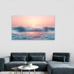 Sunset and Waves Tempered Glass Wall Art – Pastel Ocean Landscape, Calm Sea Wall Decor