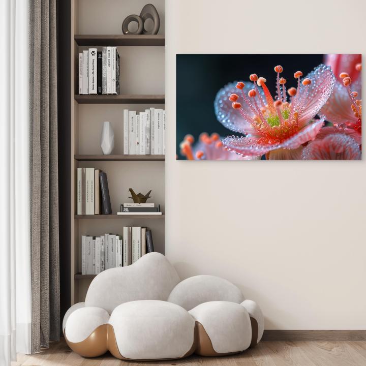 Pink Flower with Dew Drops – Tempered Glass Wall Art | Modern Home Decor | Glossy Glass Artwork
