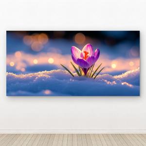 Purple Crocus in Snow Tempered Glass Wall Art, Floral Photography.