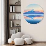 Round Tempered Glass Wall Art - Mountain and Lake Reflection at Sunrise ,Glossy Glass Artwork