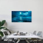 Tempered Glass Wall Art, Full Moon over Ocean Night View,Moonlight Sea Reflection