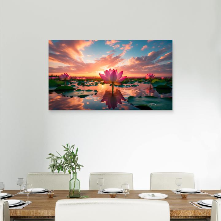 Lotus Flower Tempered Glass Wall Art, Sunset Zen Decor,Large