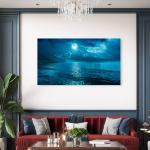 Tempered Glass Wall Art, Full Moon over Ocean Night View,Moonlight Sea Reflection
