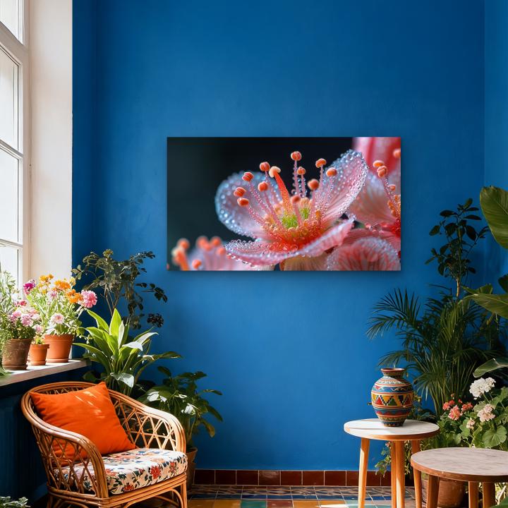 Pink Flower with Dew Drops – Tempered Glass Wall Art | Modern Home Decor | Glossy Glass Artwork