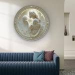 Moon Goddess Embossed Art,Elegant Female Figure Tempered Glass Wall Art,3D Relief Effect Round