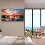 Lotus Flower Tempered Glass Wall Art, Sunset Zen Decor,Large