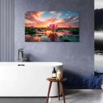 Lotus Flower Tempered Glass Wall Art, Sunset Zen Decor,Large
