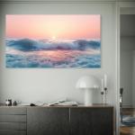 Sunset and Waves Tempered Glass Wall Art – Pastel Ocean Landscape, Calm Sea Wall Decor
