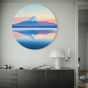 Round Tempered Glass Wall Art - Mountain and Lake Reflection at Sunrise ,Glossy Glass Artwork