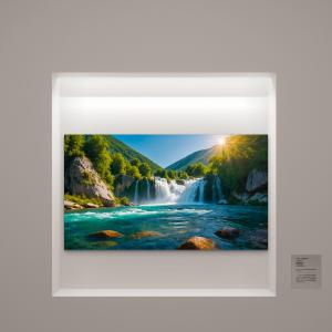 Emerald Forest and Waterfall Tempered Glass Art Large Nature Landscape Wall DecorVibrant River Scene