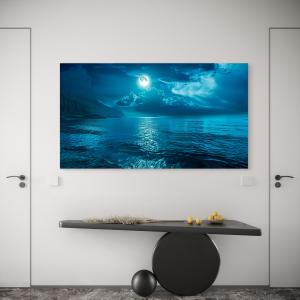 Tempered Glass Wall Art, Full Moon over Ocean Night View,Moonlight Sea Reflection