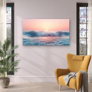 Sunset and Waves Tempered Glass Wall Art – Pastel Ocean Landscape, Calm Sea Wall Decor