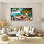 Large Tempered Glass Print | Oranges on a Mediterranean Terrace with Turquoise Sea View