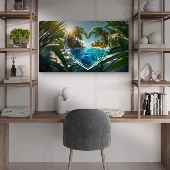 Heart-Shaped Beach Sunset Tempered Glass Wall Art