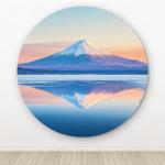 Round Tempered Glass Wall Art - Mountain and Lake Reflection at Sunrise ,Glossy Glass Artwork