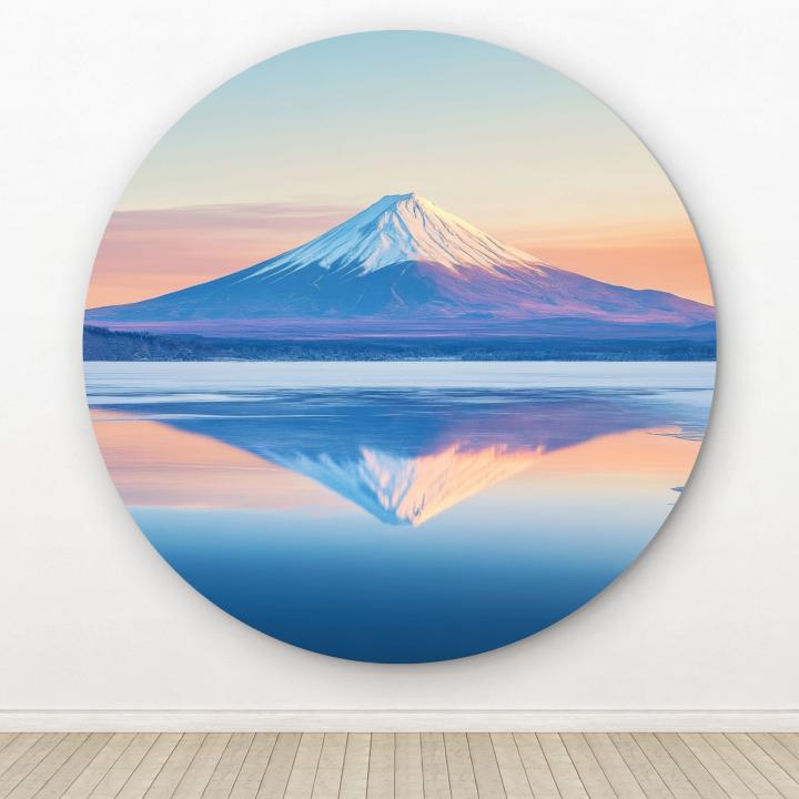 Round Tempered Glass Wall Art - Mountain and Lake Reflection at Sunrise ,Glossy Glass Artwork
