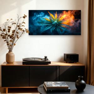 Tempered Glass Wall Art Cannabis Leaf, Fire and Ice Smoke Effect