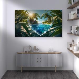 Heart-Shaped Beach Sunset Tempered Glass Wall Art