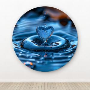 Blue Heart Water Drop Round Tempered Glass Wall Art, Macro Splash Photography, Abstract Ocean Decor