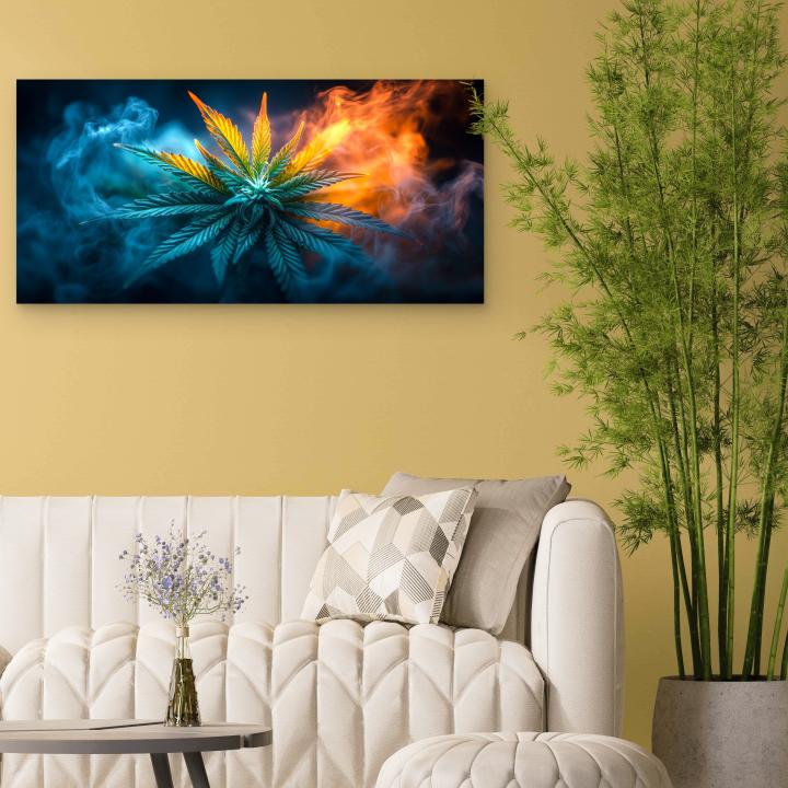 Tempered Glass Wall Art Cannabis Leaf, Fire and Ice Smoke Effect