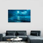 Tempered Glass Wall Art, Full Moon over Ocean Night View,Moonlight Sea Reflection