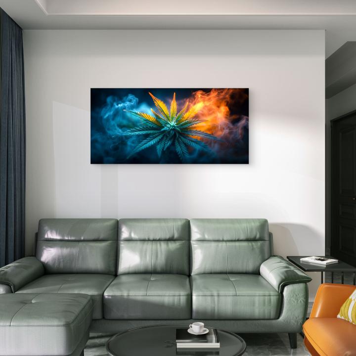 Tempered Glass Wall Art Cannabis Leaf, Fire and Ice Smoke Effect