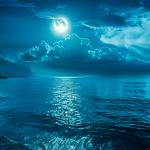 Tempered Glass Wall Art, Full Moon over Ocean Night View,Moonlight Sea Reflection