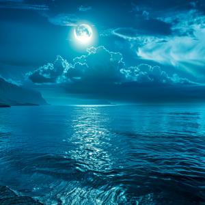 Tempered Glass Wall Art, Full Moon over Ocean Night View,Moonlight Sea Reflection