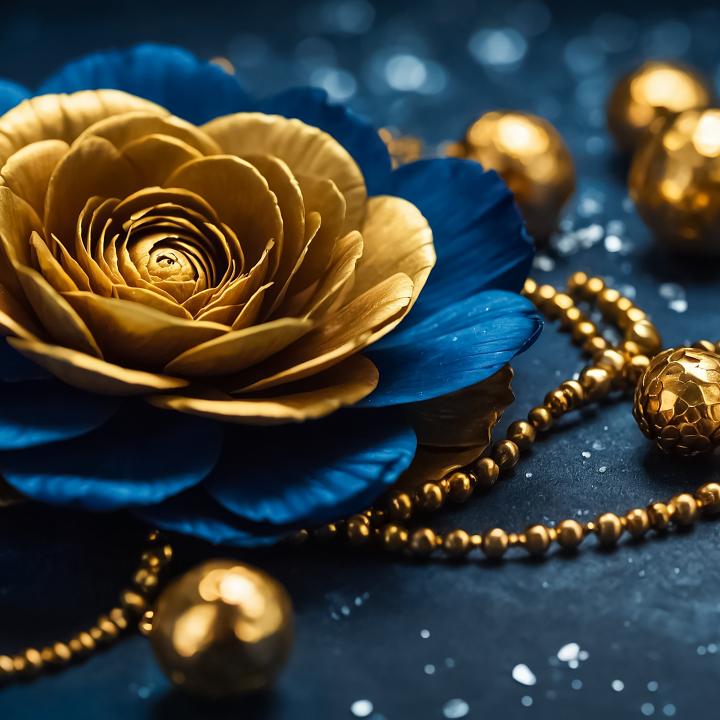 Luxury Gold Flower on Deep Blue Background – Large Tempered Glass Wall Artwork