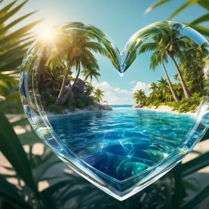 Heart-Shaped Beach Sunset Tempered Glass Wall Art