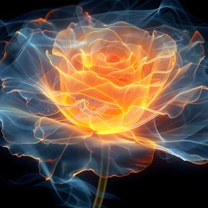 Glowing Abstract Rose Tempered Glass Wall Art, Neon Flower Smoke Effect, Fire and Ice Rose Decor