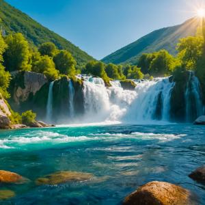 Emerald Forest and Waterfall Tempered Glass Art Large Nature Landscape Wall DecorVibrant River Scene