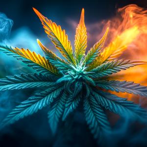 Tempered Glass Wall Art Cannabis Leaf, Fire and Ice Smoke Effect